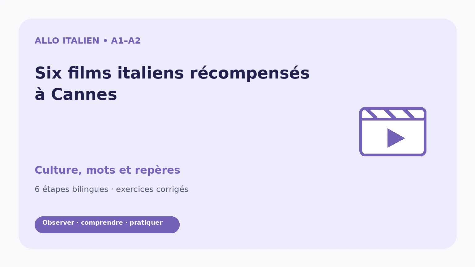 Pictogramme culturel symbolique et titre du parcours Six films italiens récompensés à Cannes